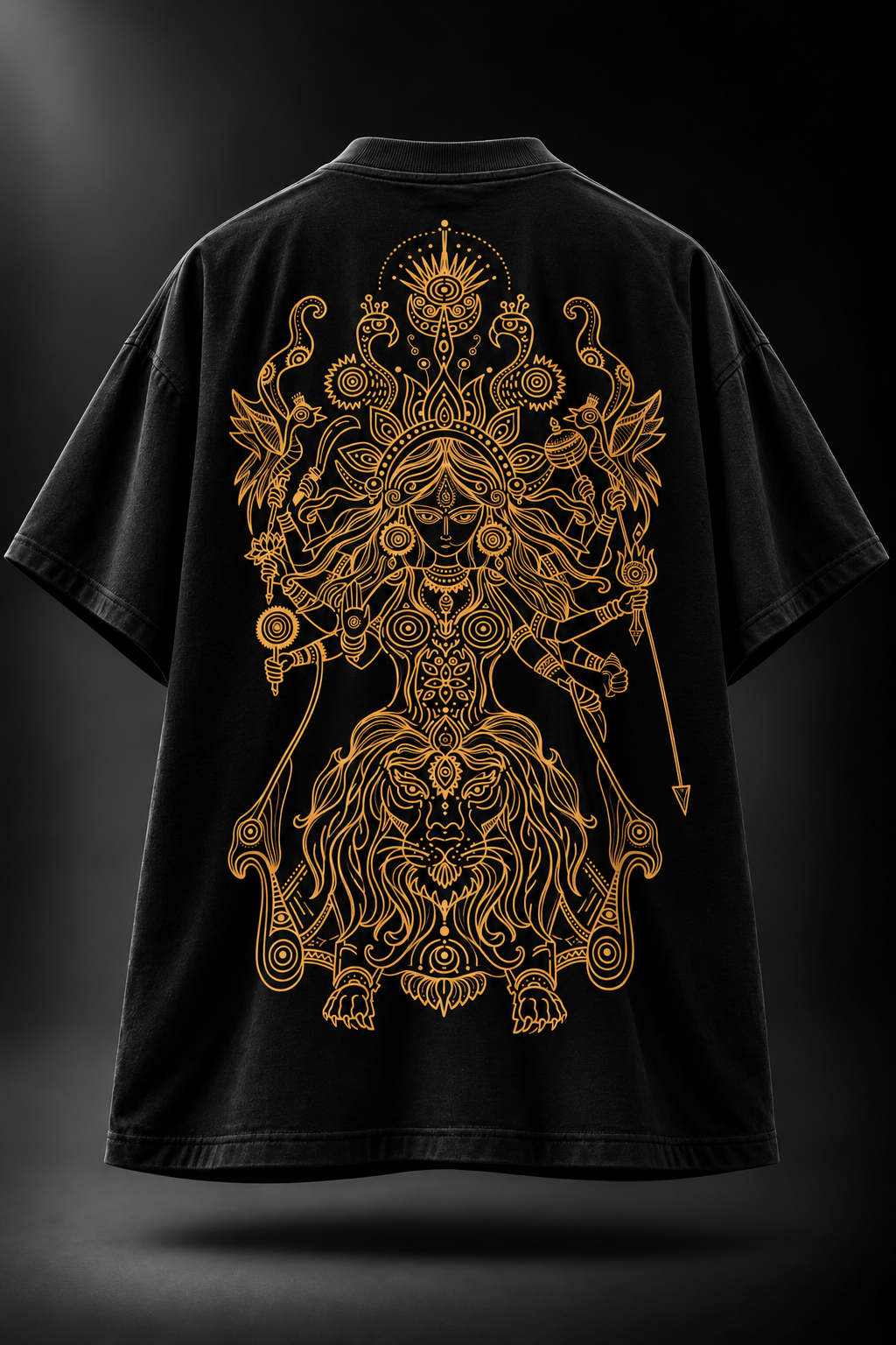 A Black LMNO Tshirt with the artwork of Goddess Durga at the back.