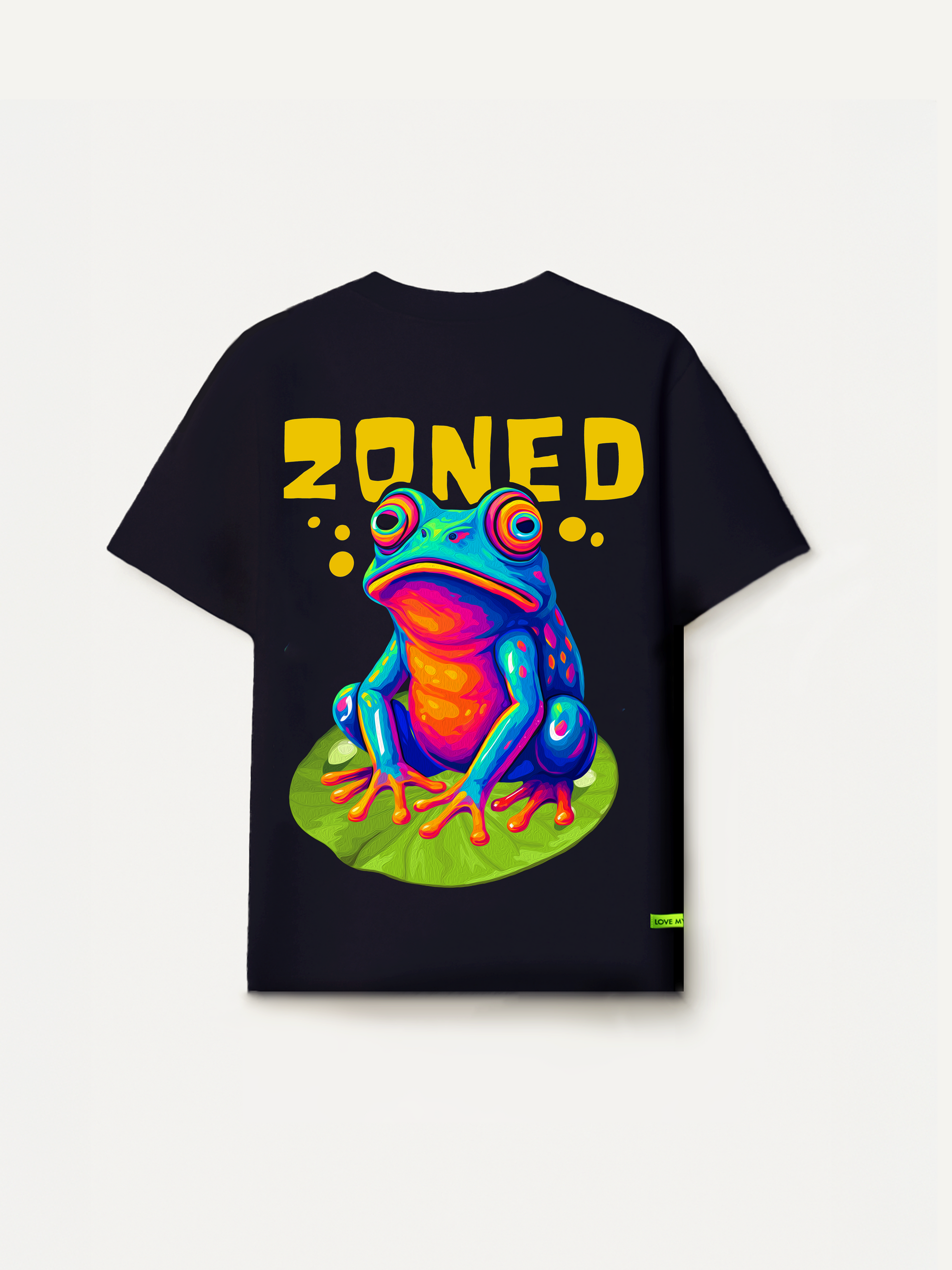  Back view of ZONED psychedelic frog oversized t-shirt by LMNO streetwear